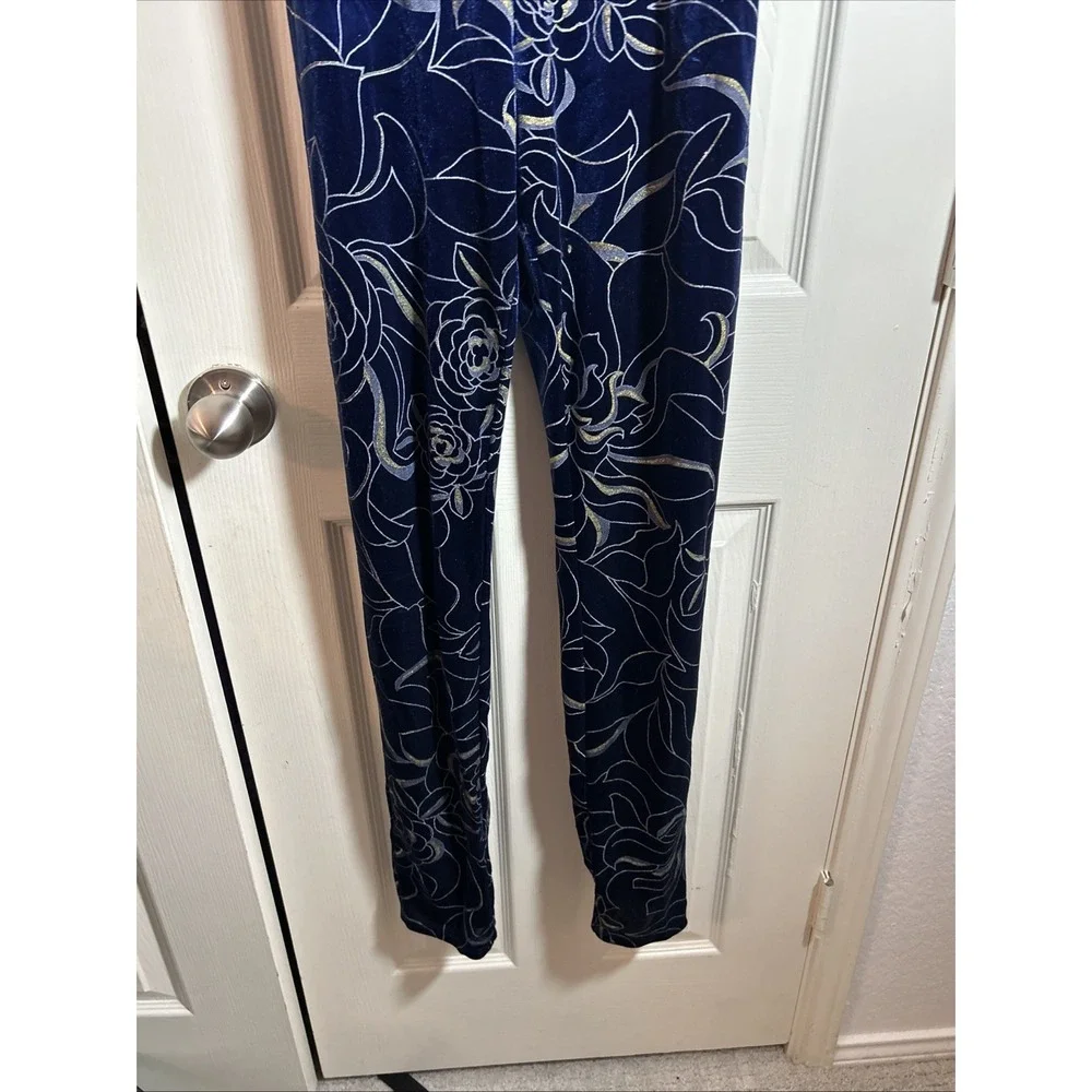 Uptown Blue‎ and Gold Sparkle Jumper Womens Size L Velour Velvet